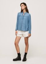 azul camisa regular fit cuello mao Pepe Jeans 06X4351 mujer - Imagen 2