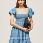 azul vestido de mezclilla bordado Pepe Jeans 06X4164 mujer