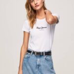 blanco camiseta básica con logo Pepe Jeans 06X4416 mujer