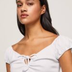 blanco camiseta con escote corazón Pepe Jeans 06X4462 mujer