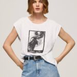 blanco camiseta con estampado de foto Pepe Jeans 06X4387 mujer