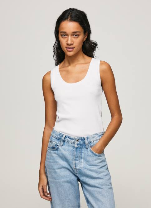 blanco camiseta de canalé con manga sisa Pepe Jeans 06X4457 mujer - Imagen 3