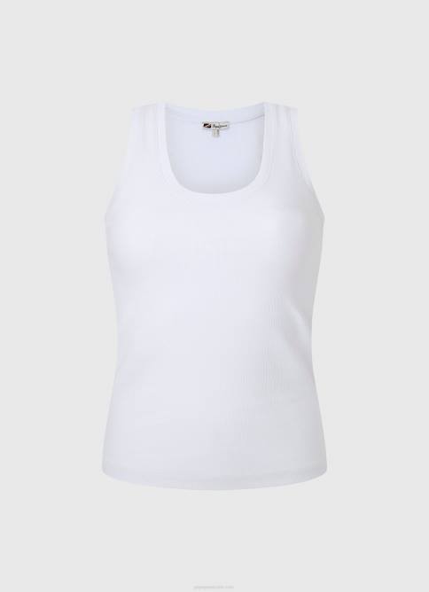 blanco camiseta de canalé con manga sisa Pepe Jeans 06X4457 mujer - Imagen 5