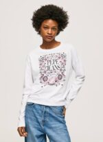 blanco camiseta de manga larga con logo maxi Pepe Jeans 06X4389 mujer