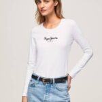 blanco camiseta de manga larga de algodón Pepe Jeans 06X4469 mujer