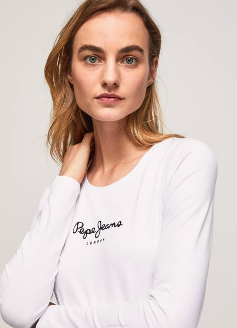 blanco camiseta de manga larga de algodón Pepe Jeans 06X4469 mujer - Imagen 3