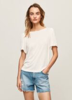 blanco camiseta jaspeada con cuello barco Pepe Jeans 06X4452 mujer
