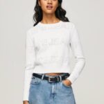 blanco jersey de algodón con detalles calados Pepe Jeans 06X4260 mujer