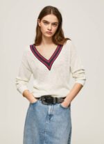 blanco jersey de crepé con cuello de pico Pepe Jeans 06X4228 mujer