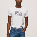 blanco playera con estampado jaspeado del logo Pepe Jeans 06X4987 hombres