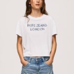 blanco playera con logo estampado Pepe Jeans 06X4378 mujer