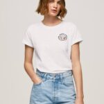 blanco playera con logo estampado Pepe Jeans 06X4381 mujer