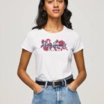 blanco playera con logo estampado Pepe Jeans 06X4385 mujer