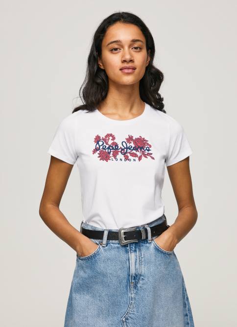 blanco_playera_con_logo_estampado_pepe_jeans_06x4385_mujer.jpg blanco playera con logo estampado Pepe Jeans 06X4385 mujer - Imagen 1