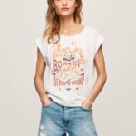 blanco playera con logo estampado Pepe Jeans 06X4463 mujer