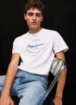 blanco playera con logo estampado Pepe Jeans 06X4921 hombres