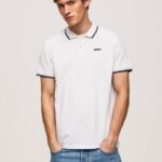 blanco polo de piqué de algodón con ribetes Pepe Jeans 06X41090 hombres