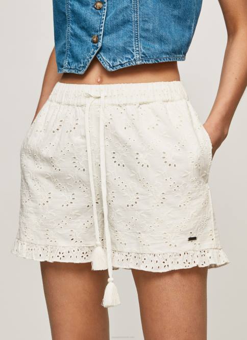 blanco shorts de algodón con detalles calados Pepe Jeans 06X4534 mujer - Imagen 3