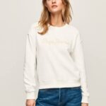 blanco suéter con logo estampado Pepe Jeans 06X4286 mujer
