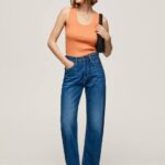 durazno camiseta de canalé con manga sisa Pepe Jeans 06X4398 mujer