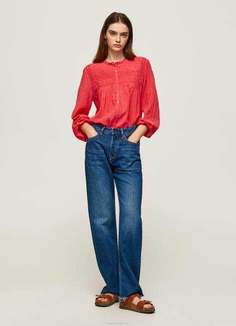 estudio rojo blusa plisada con diseño calado Pepe Jeans 06X4321 mujer - Imagen 2