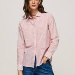 estudio rojo camisa a rayas de gasa de algodón Pepe Jeans 06X4348 mujer