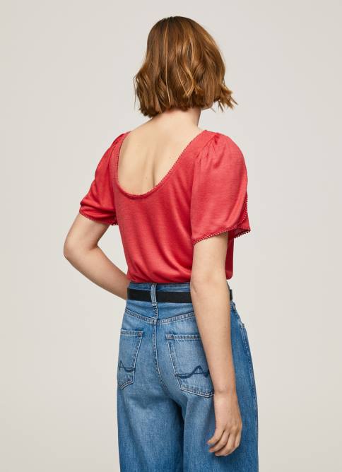 estudio rojo camiseta jaspeada con cuello barco Pepe Jeans 06X4435 mujer - Imagen 4