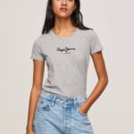 gris marga camiseta básica con logo Pepe Jeans 06X4401 mujer