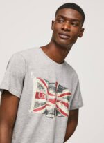 gris marga camiseta con el logo de la bandera y la bandera ondeando Pepe Jeans 06X4936 hombres - Imagen 3