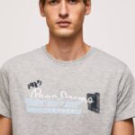 gris marga camiseta de algodón con logo de pinceles Pepe Jeans 06X4931 hombres