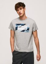 gris marga playera con estampado de bandera Pepe Jeans 06X4957 hombres