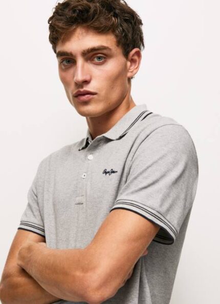 gris marga polo de piqué con logo bordado Pepe Jeans 06X41077 hombres