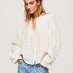 mousse blusa dobby de algodón con cuello mao Pepe Jeans 06X4362 mujer