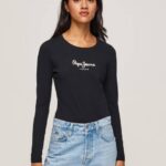 negro camiseta de manga larga de algodón Pepe Jeans 06X4471 mujer