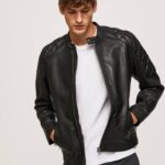 negro chaqueta biker de piel de cordero Pepe Jeans 06X4835 hombres