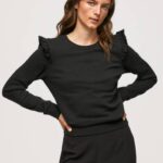 negro jersey de algodón con volantes Pepe Jeans 06X4283 mujer