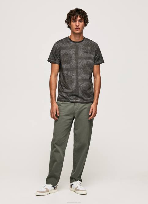 negro lavado playera con estampado de bandana Pepe Jeans 06X4937 hombres - Imagen 2