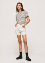 negro playera a rayas con volantes en las mangas Pepe Jeans 06X4391 mujer