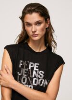 negro playera con mangas sisas y logo Pepe Jeans 06X4419 mujer - Imagen 3