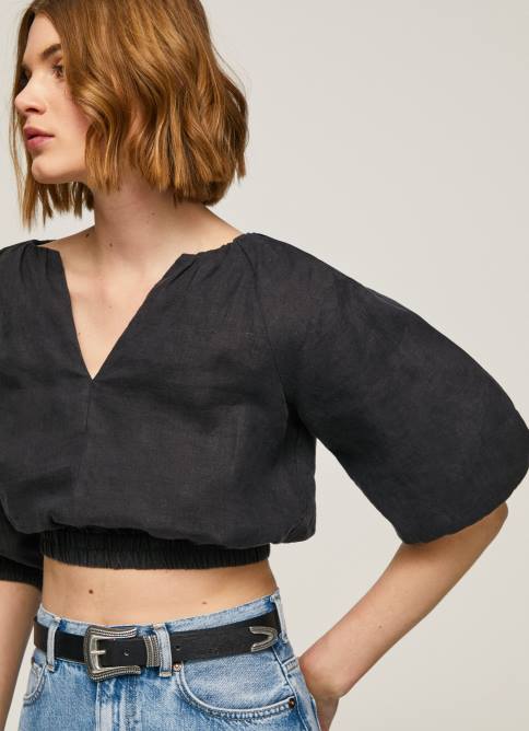 negro top corto con cuello en V Pepe Jeans 06X4374 mujer - Imagen 3