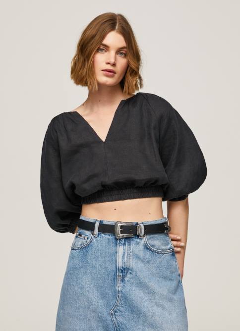 negro_top_corto_con_cuello_en_v_pepe_jeans_06x4374_mujer.jpg negro top corto con cuello en V Pepe Jeans 06X4374 mujer - Imagen 1