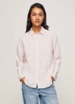 Rosa suave camisa regular fit con estampado de rayas Pepe Jeans 06X4332 mujer