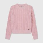 Rosa suave Jersey trenzado con cuello redondo Pepe Jeans 06X41407 chica