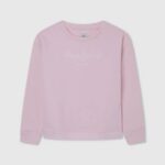Rosa suave suéter con logo estampado Pepe Jeans 06X41416 chica