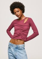 rubor oscuro camiseta asimétrica de manga larga Pepe Jeans 06X4425 mujer