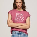 rubor oscuro playera con logo floral Pepe Jeans 06X4431 mujer
