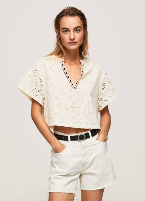 suero de la leche blusa con detalles calados decorativos Pepe Jeans 06X4327 mujer - Imagen 3